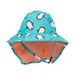 Zoocchini cape sunhat with penguin print, wide brim and neck cover shown on a white background.