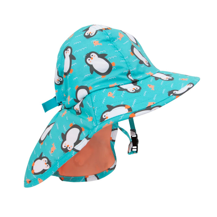 Zoocchini cape sunhat with penguin print displayed on a child mannequin head