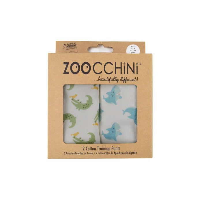 Zoocchini training underwear 2-pack featuring animal print cotton pants in display box.