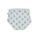 Zoocchini training underwear with blue shark pattern shown flat on a white background.