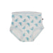 Zoocchini training underwear with blue shark print shown flat on a white background.