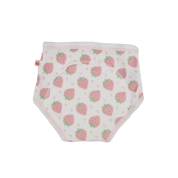Zoocchini training underwear with pink strawberry print displayed on a white background.