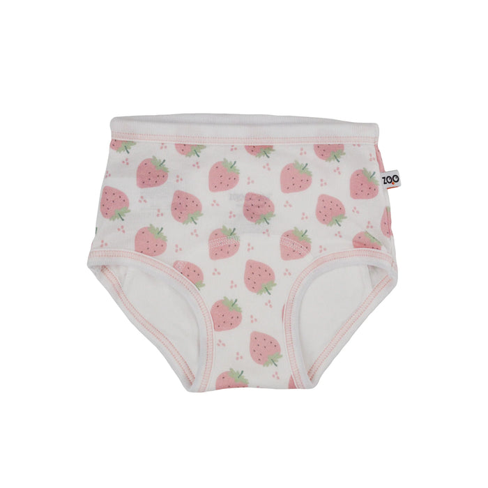 Zoocchini training underwear with pink strawberry print shown flat on a white background.