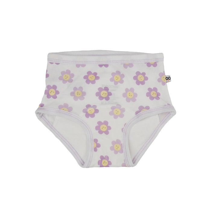 Zoocchini training underwear with purple and yellow flower print shown on a plain white background.