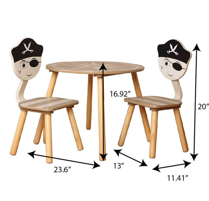 Table ronde en thème pirate avec 2 chaises en beige et naturel pour enfants de Danawares