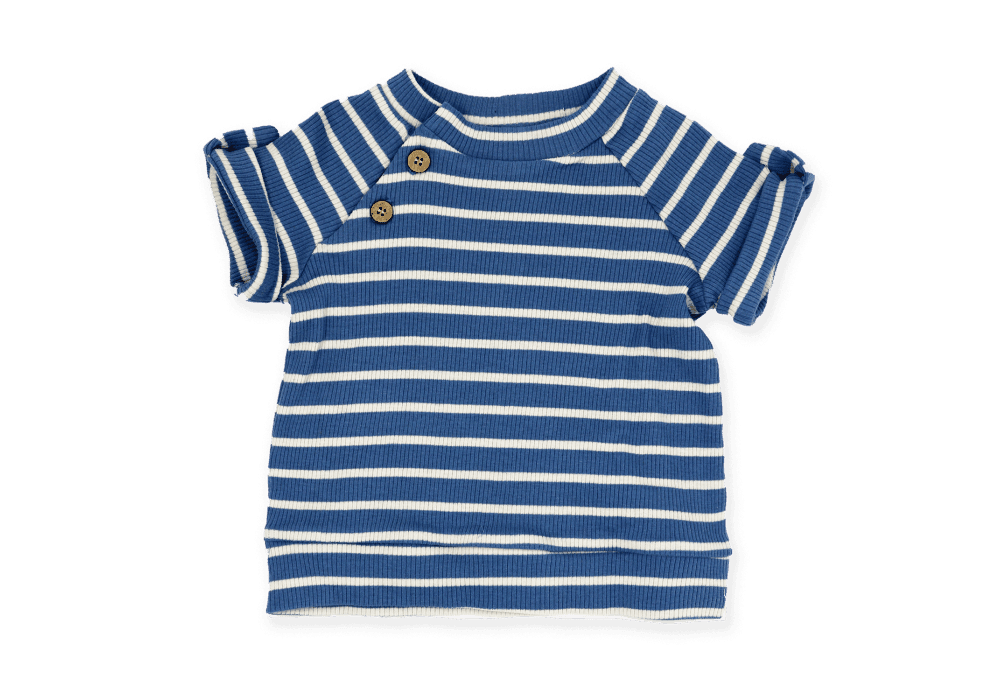 Baby Mode® - Baby Mode Boys NB 3 Piece Ribbed Short Set: Blue Stripe