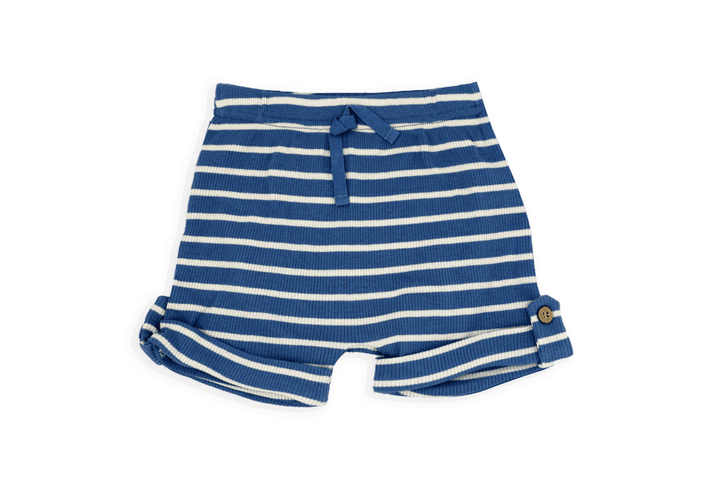 Baby Mode® - Baby Mode Boys NB 3 Piece Ribbed Short Set: Blue Stripe