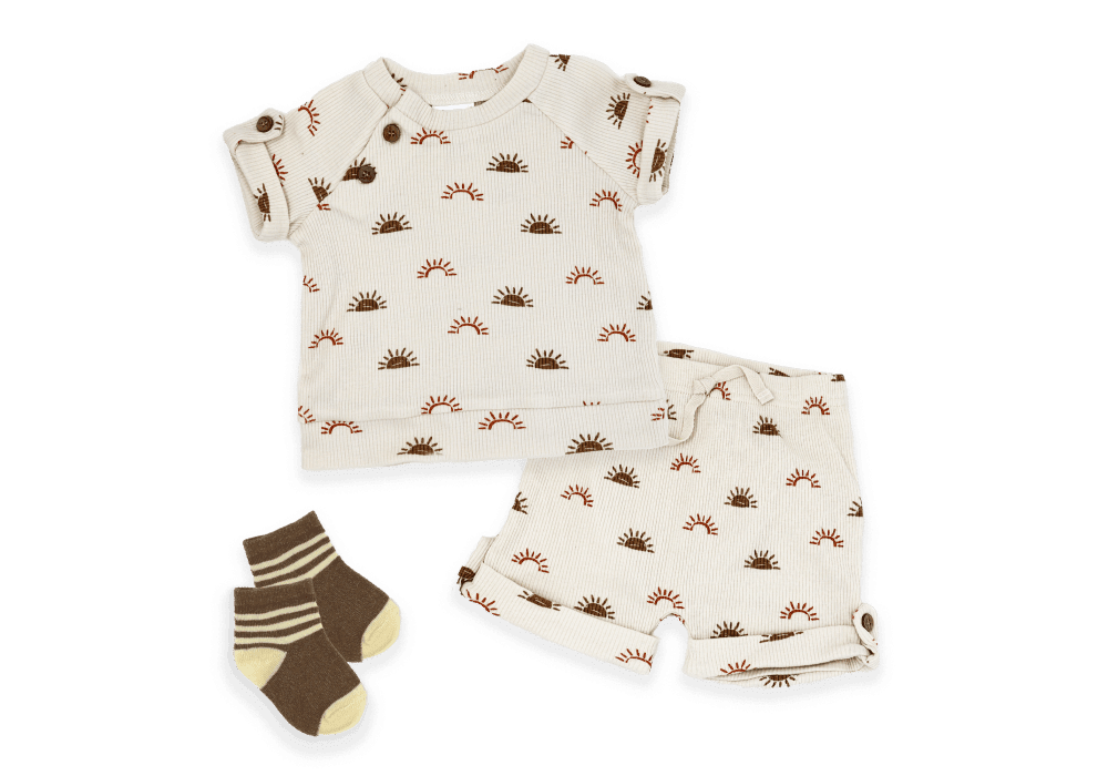 Baby Mode® - Baby Mode Boys NB 3 Piece Ribbed Short Set: Sunshine