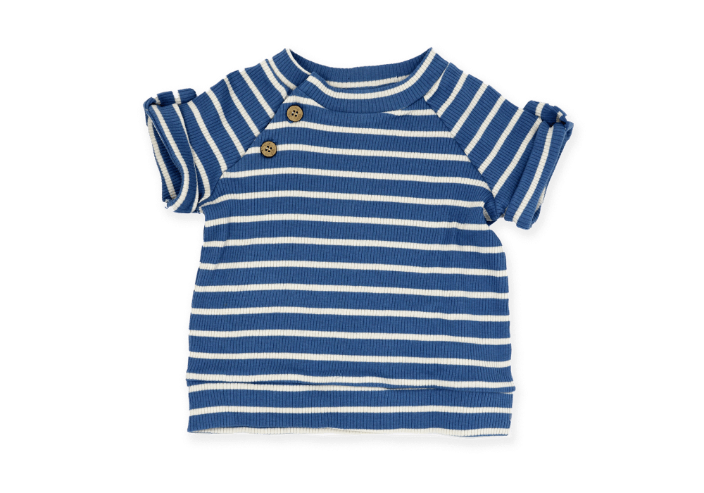 Baby Mode Boys NB 3 Piece Ribbed Short Set: Blue Stripe