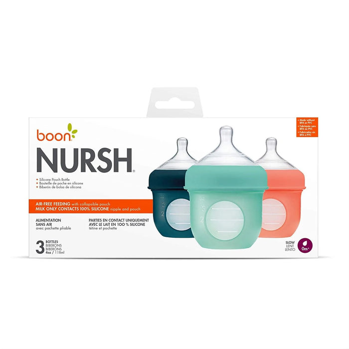 Boon® - Boon Nursh Silicone Baby Pouch Bottle 4oz/120ml - 3-pack