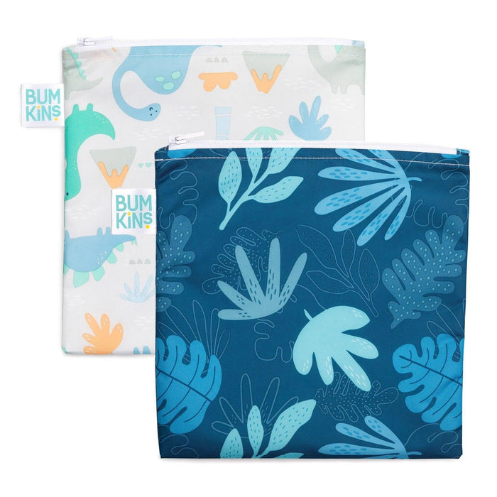Bumkins® - Bumkins Reusable Snack Bag 2pk Large - Dino, Blue Tropics