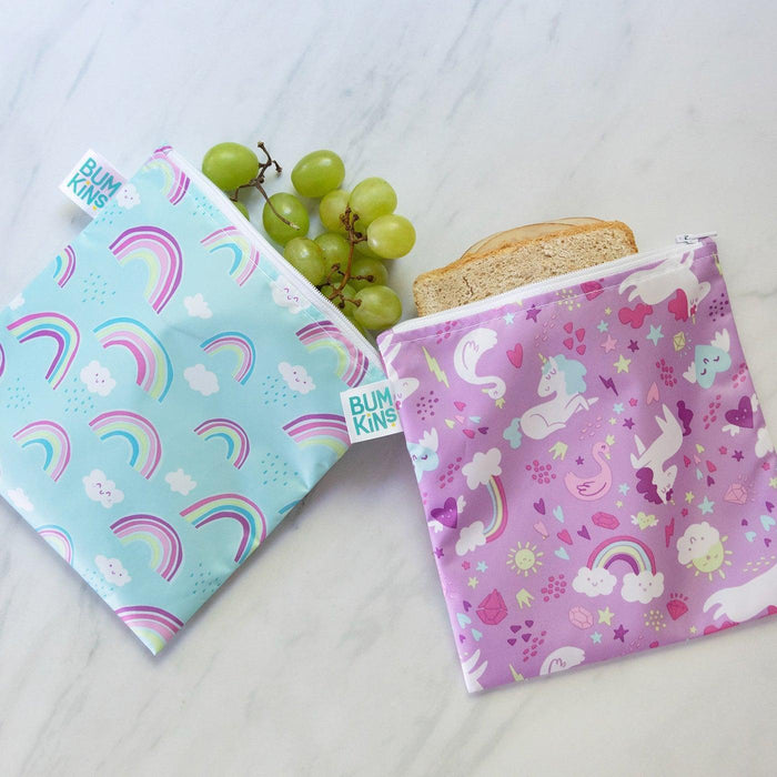 Bumkins® - Bumkins Reusable Snack Bag 2pk Large - Unicorn, Rainbows