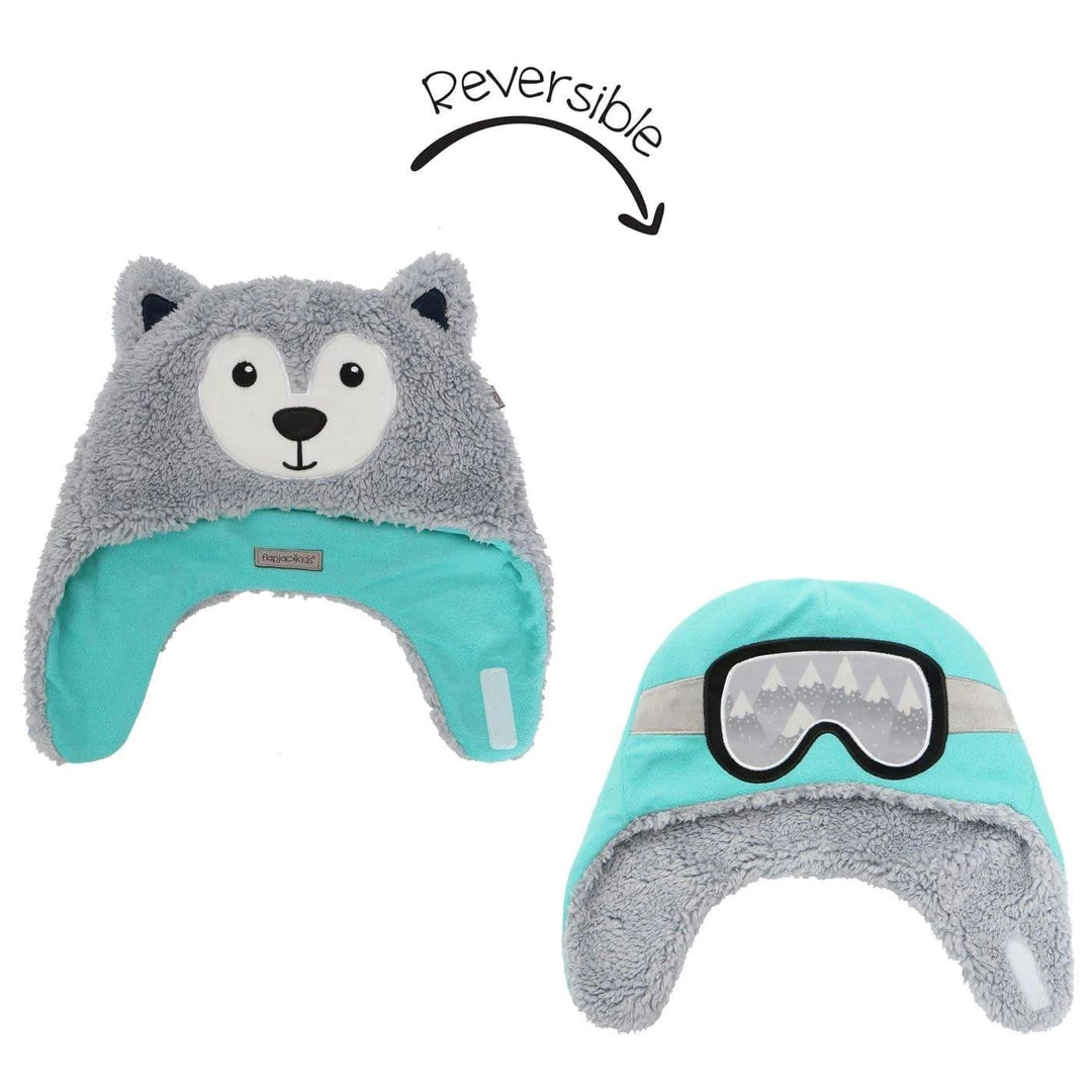 Flapjack Kids - Flapjack Kids Reversible Sherpa Hat - Wolf/Ski Goggles