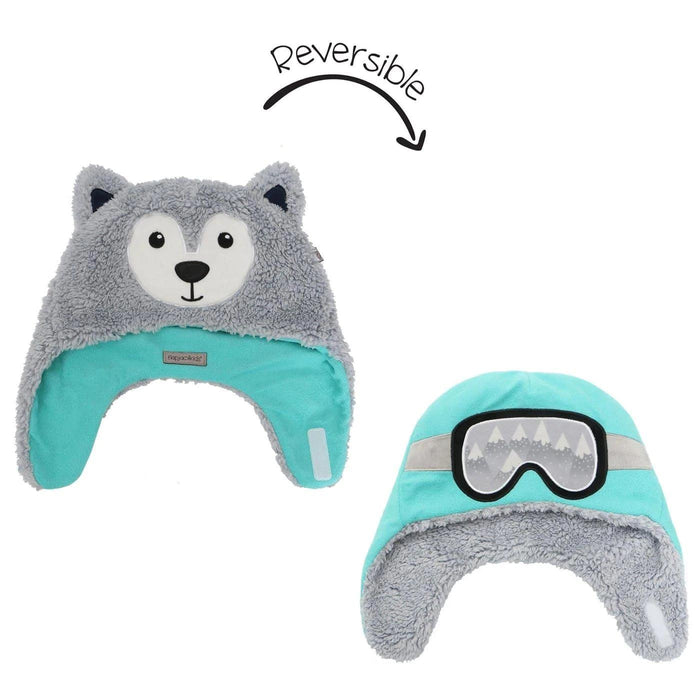 Flapjack Kids - Flapjack Kids Reversible Sherpa Hat - Wolf/Ski Goggles