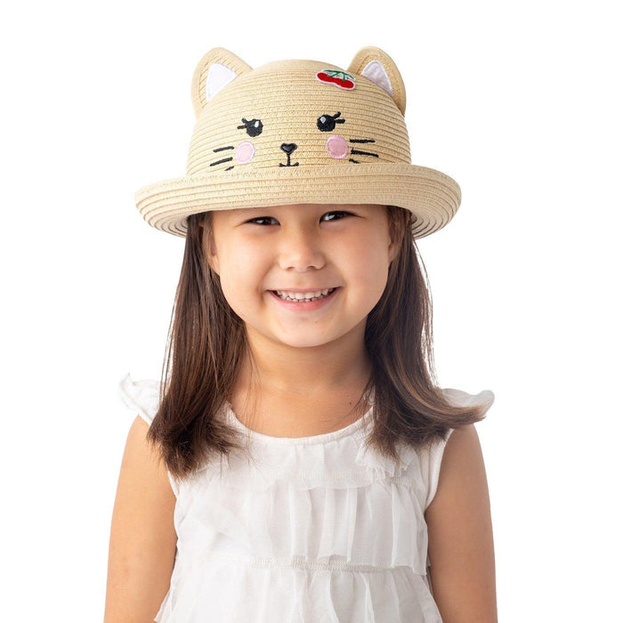 Flapjack Kids UPF50+ Straw Hat - Cat Medium