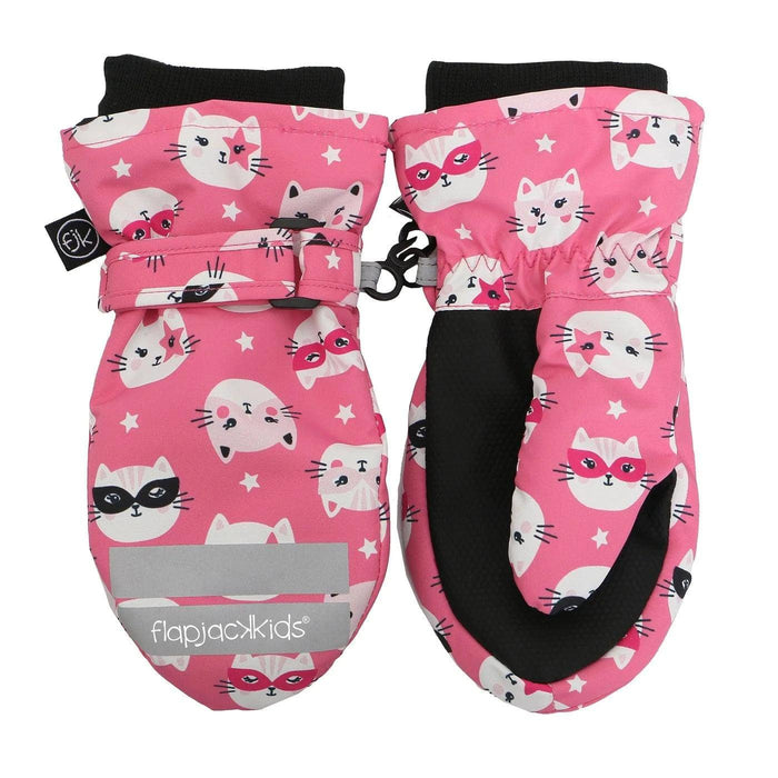 Flapjack Kids - Flapjack Kids Water Repellent Ski Mittens Cat Pink