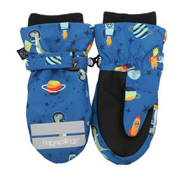 Flapjack Kids - Flapjack Kids Water Repellent Ski Mittens Dinos Blue
