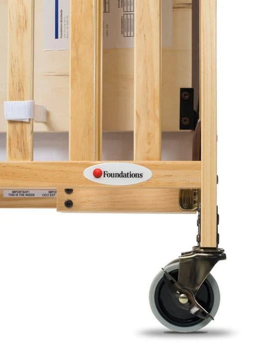 Foundations® - Foundations Compact HideAway™ EasyRoll™ Solid Wood Folding Crib - Slatted