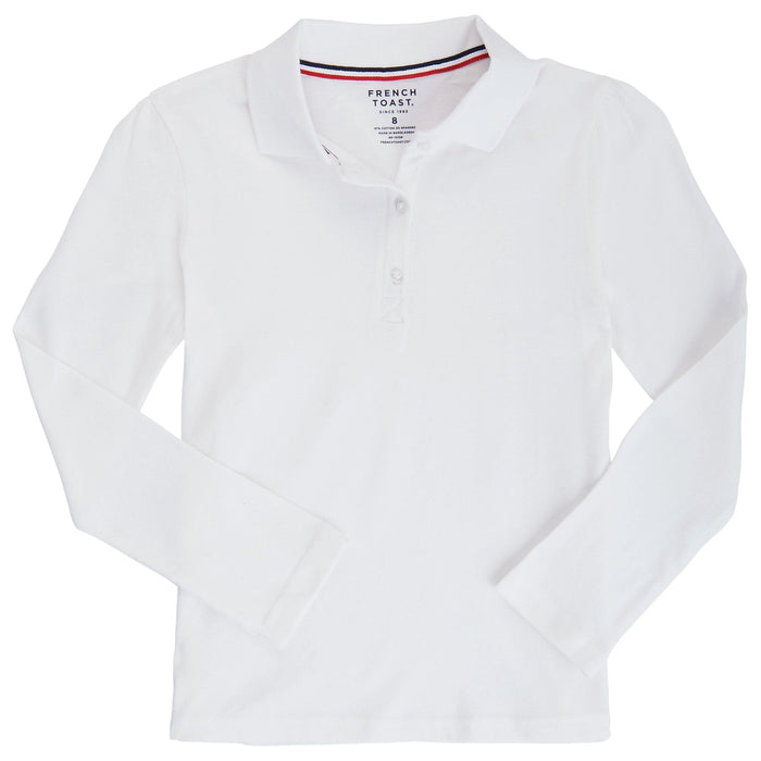 French Toast® - French Toast Long Sleeve Girls Stretch Piqué Polo - White - SA9430