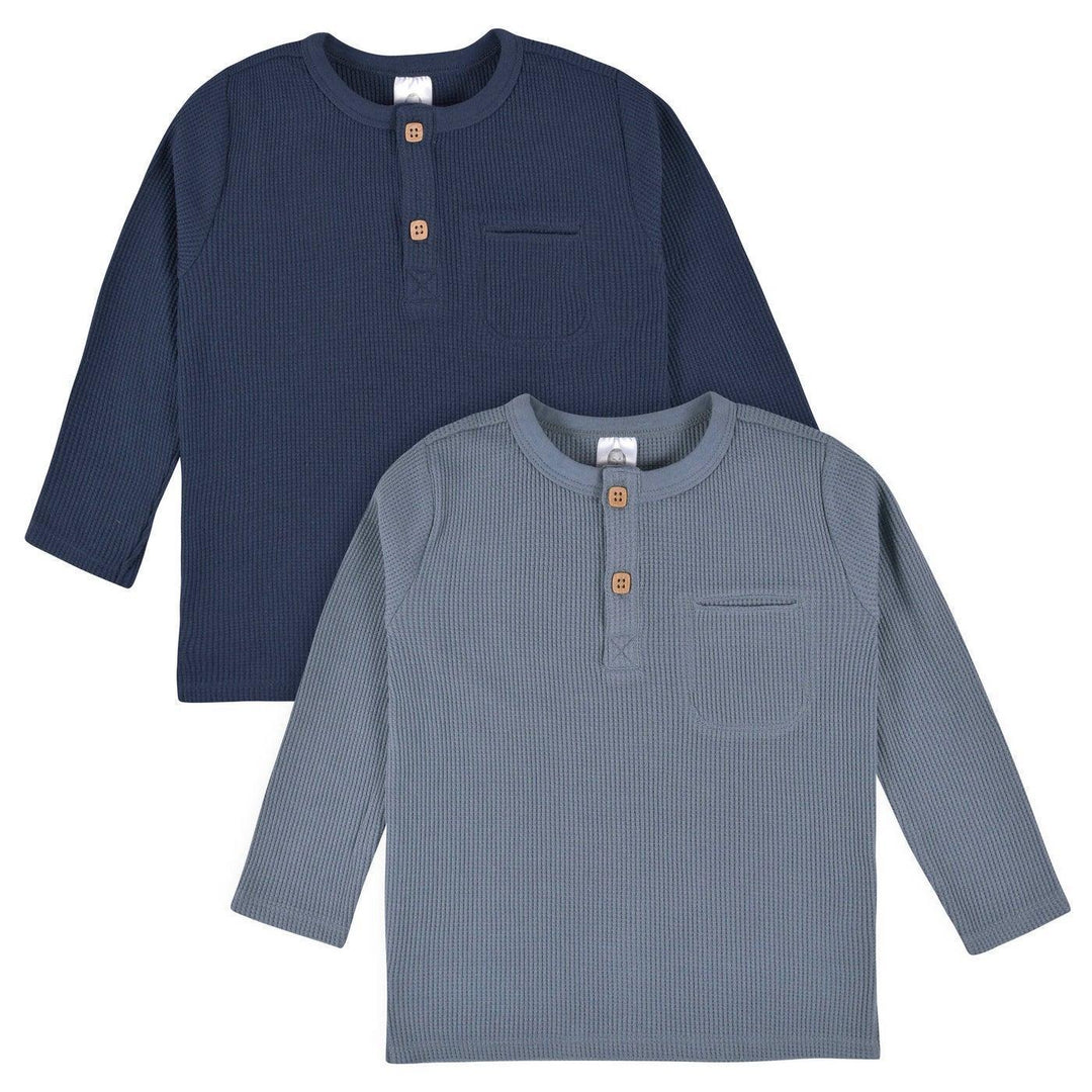 Gerber - Gerber 2-Pack Baby Boys Gray & Blue Waffle Knit Henleys (12-24m)