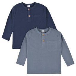 Gerber - Gerber 2-Pack Baby Boys Gray & Blue Waffle Knit Henleys (12-24m)