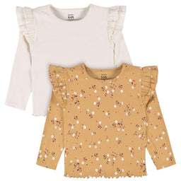 Gerber - Gerber 2-Pack Baby Girls Yellow Floral Double Ruffle Tops