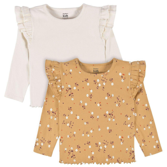 Gerber - Gerber 2-Pack Baby Girls Yellow Floral Double Ruffle Tops