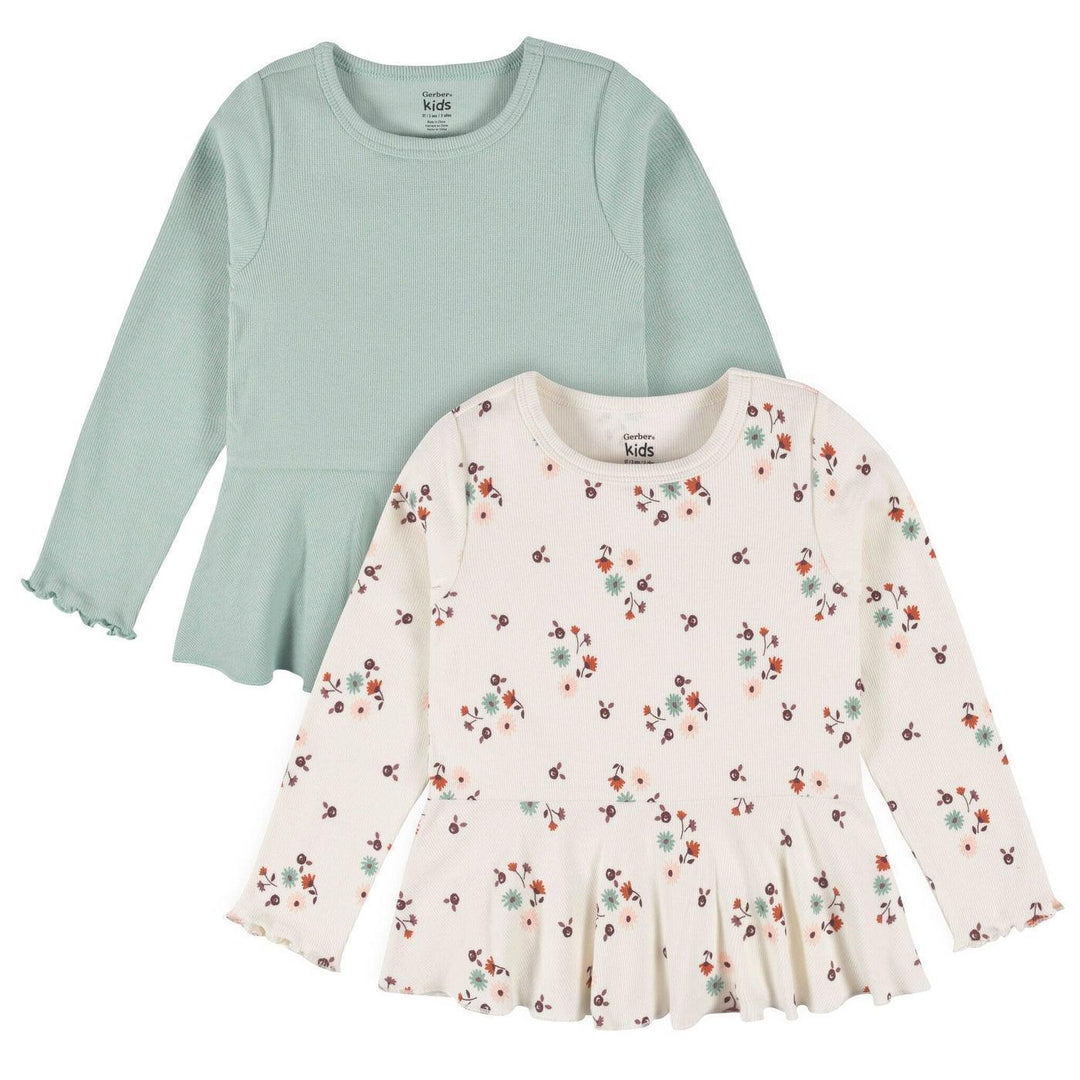 Gerber - Gerber 2-Pack Toddler Girls Green Floral Peplum Tops (2-5t)