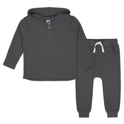 Gerber - Gerber 2-Piece Baby Boys Charcoal Waffle Knit Hoodie & Jogger Set