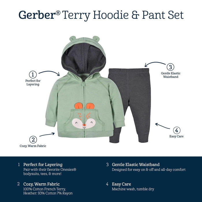 Gerber - Gerber 2-Piece Baby Boys Fox Terry Zip Hoodie & Joggers Set (12-24m)