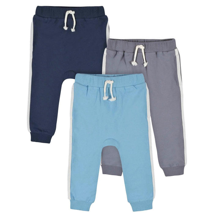Gerber - Gerber 3-Pack Baby Boys Gray & Blue Joggers (12-24m)