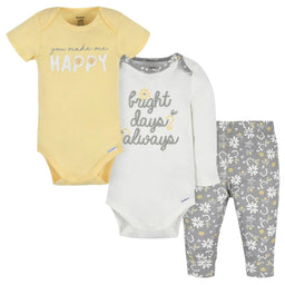 Gerber - Gerber 3-Piece Baby Girls Happy Onesies®Bodysuits & Pant Set