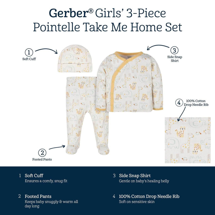 Gerber - Gerber 3-Piece Take Me Home Set Shirt, Pant and Cap - Animals (0-6m)