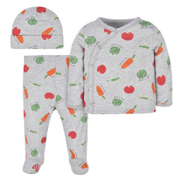 Gerber - Gerber 3-Piece Take Me Home Set Shirt, Pant and Cap -Vegetables (0-6m)