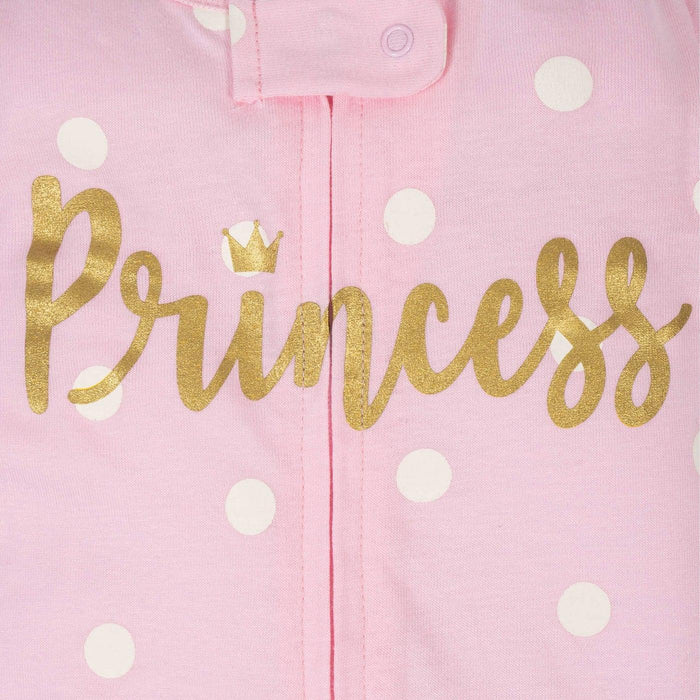 Gerber - Gerber 4-Pack Baby Girls Princess Sleep 'n Plays with Mitten Cuffs, Newborn