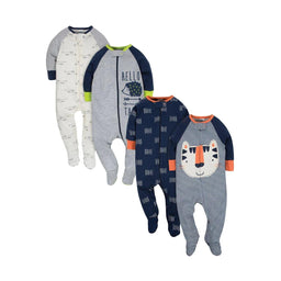 Gerber - Gerber 4-Pack Sleeper Boys - Tiger/Hedgehog (NB to 9m)