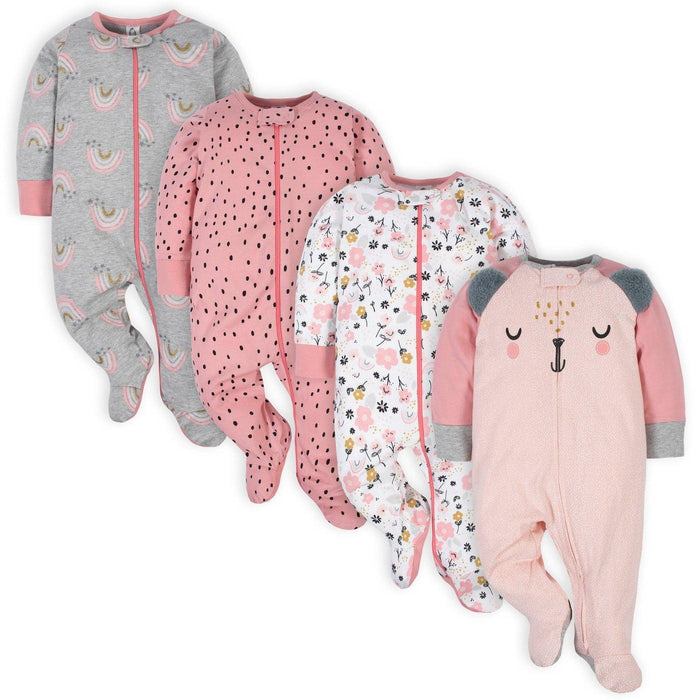 Gerber - Gerber 4-Pack Sleeper/Mitten Cuff Girls - Bear - Newborn