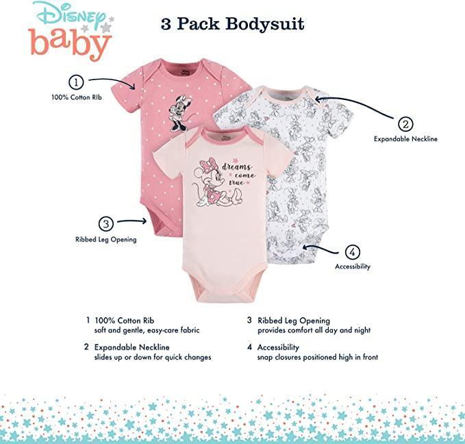Gerber - Gerber Disney unisex-baby Minnie Mouse 3-Pack Short Sleeve Onesies Bodysuits