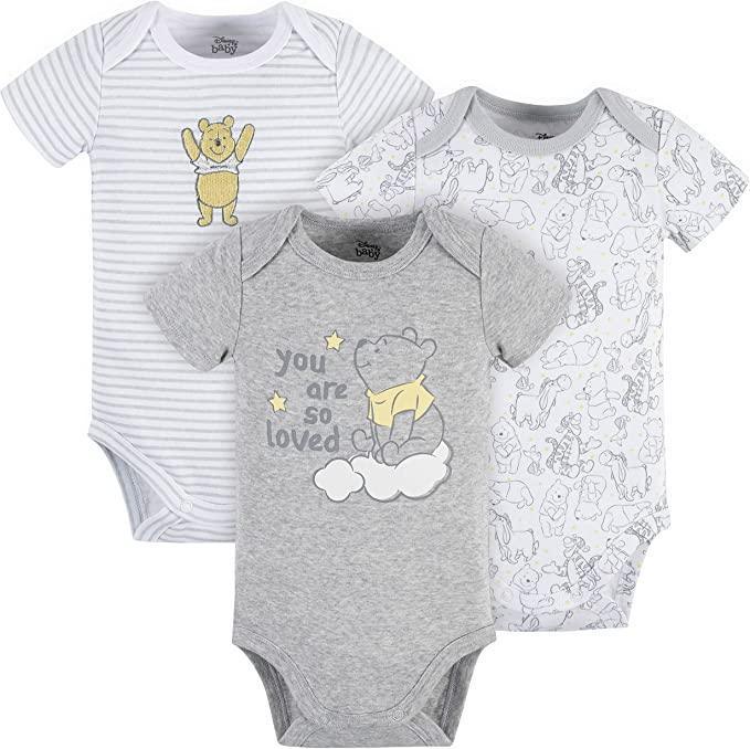 Gerber - Gerber Disney unisex-baby Winnie the Pooh 3-Pack Short Sleeve Onesies Bodysuits