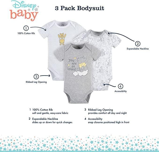 Gerber - Gerber Disney unisex-baby Winnie the Pooh 3-Pack Short Sleeve Onesies Bodysuits
