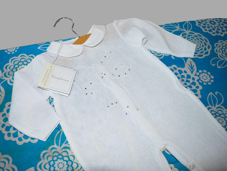 Gianfranca® - Baby Girl White knit Tricot Baptism Outfit with Hat