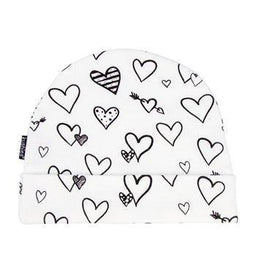 Goldtex - Kushies Baby Cap, 1-3m - Black and White Hearts