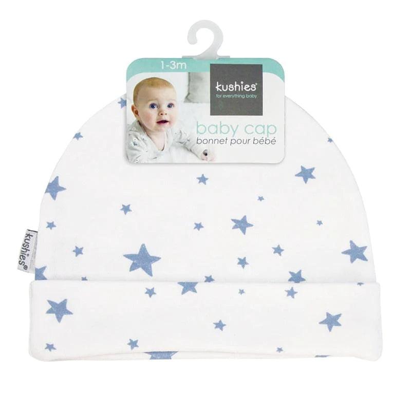 Goldtex - Kushies Baby Cap, 1-3m - Blue Scribble Stars