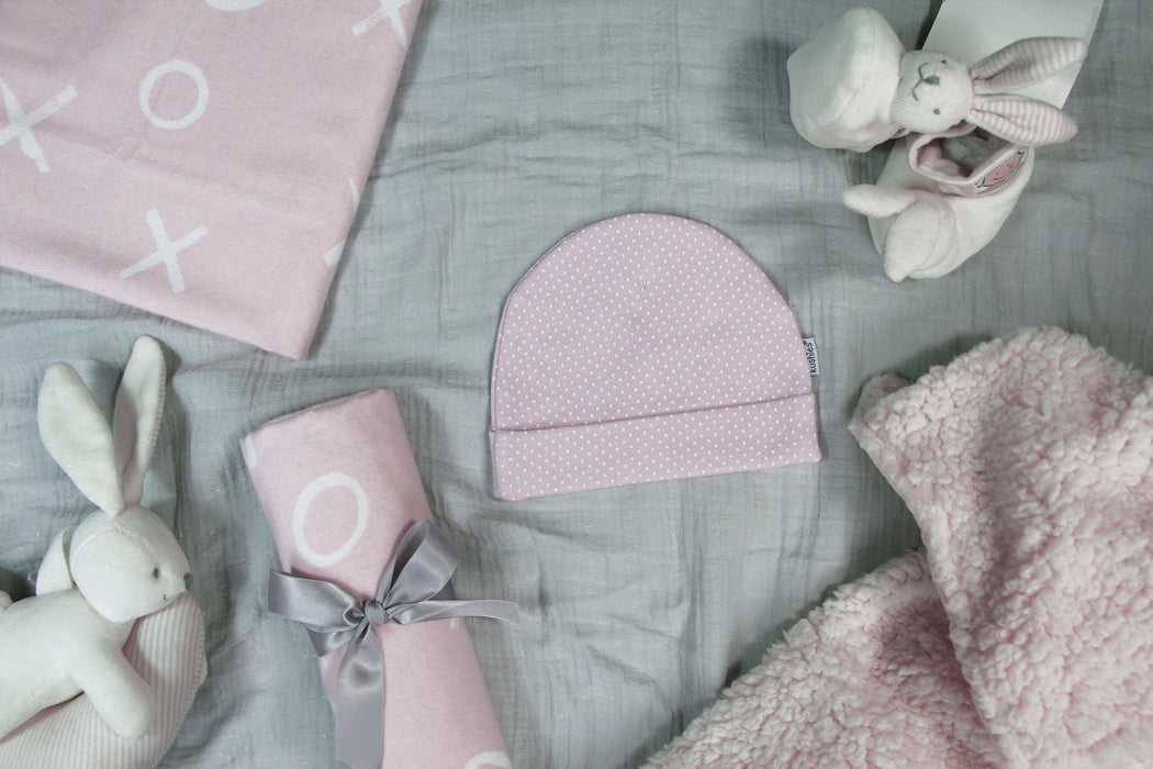 Goldtex - Kushies Baby Cap, 1-3m - Pink White Polka Dots