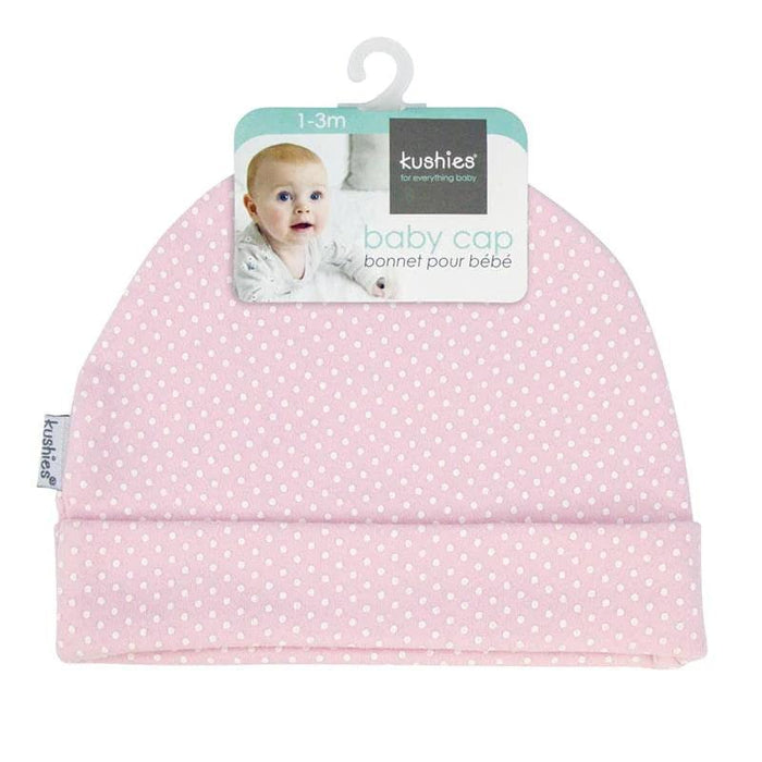Goldtex - Kushies Baby Cap, 1-3m - Pink White Polka Dots