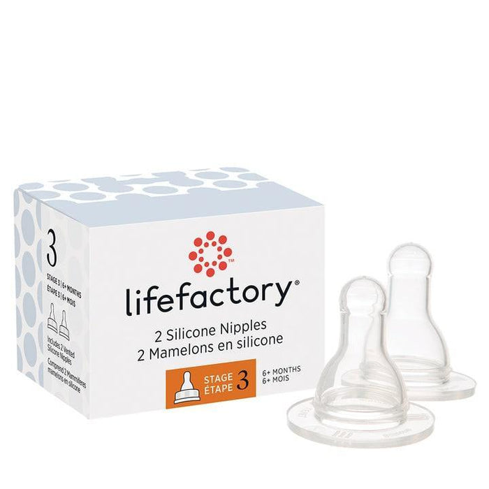 Goldtex - LifeFactory Silicone Nipples For 4oz & 9oz Glass Bottles-2 Pack