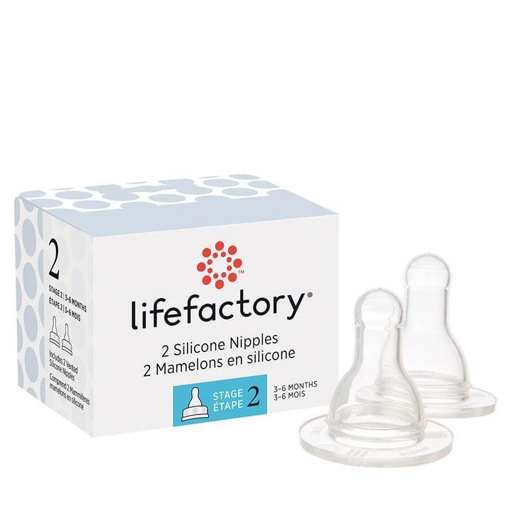 Goldtex - LifeFactory Silicone Nipples For 4oz & 9oz Glass Bottles-2 Pack