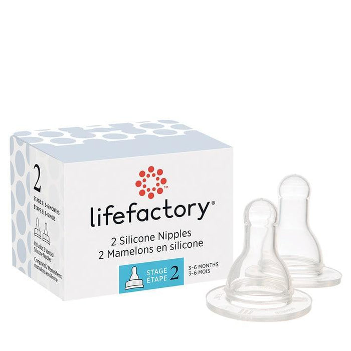 Goldtex - LifeFactory Silicone Nipples For 4oz & 9oz Glass Bottles-2 Pack