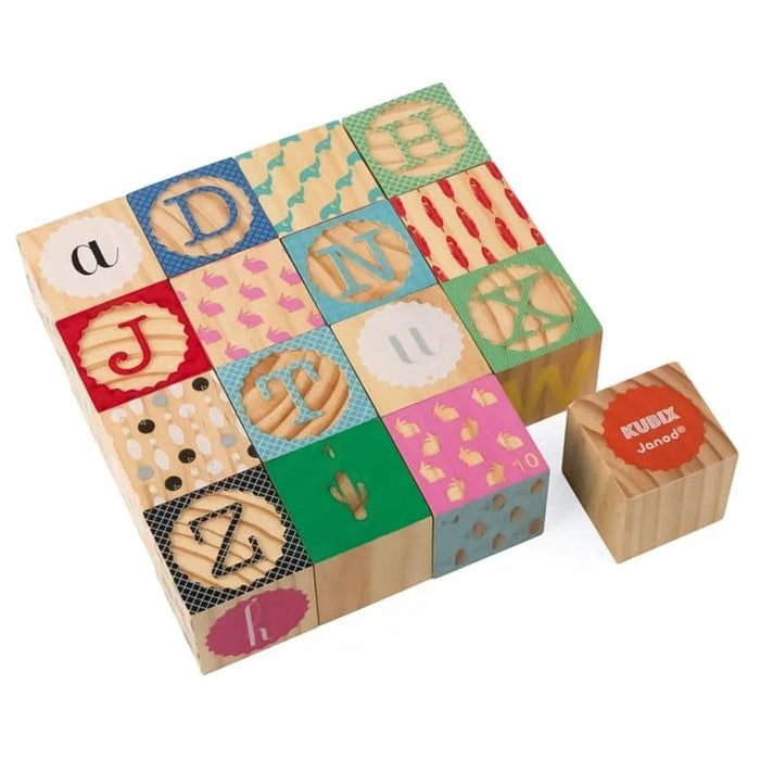 Janod® - Janod Kubix - 16 Alphabet Wooden Blocks