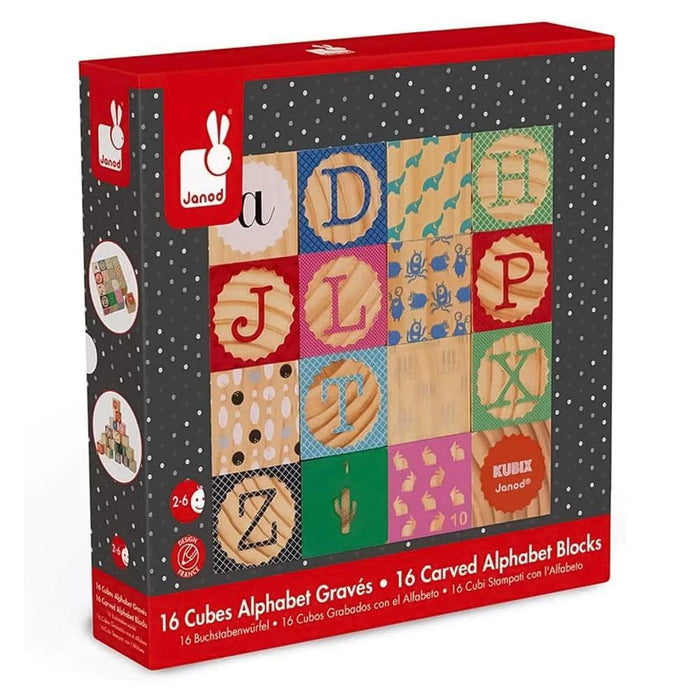 Janod® - Janod Kubix - 16 Alphabet Wooden Blocks
